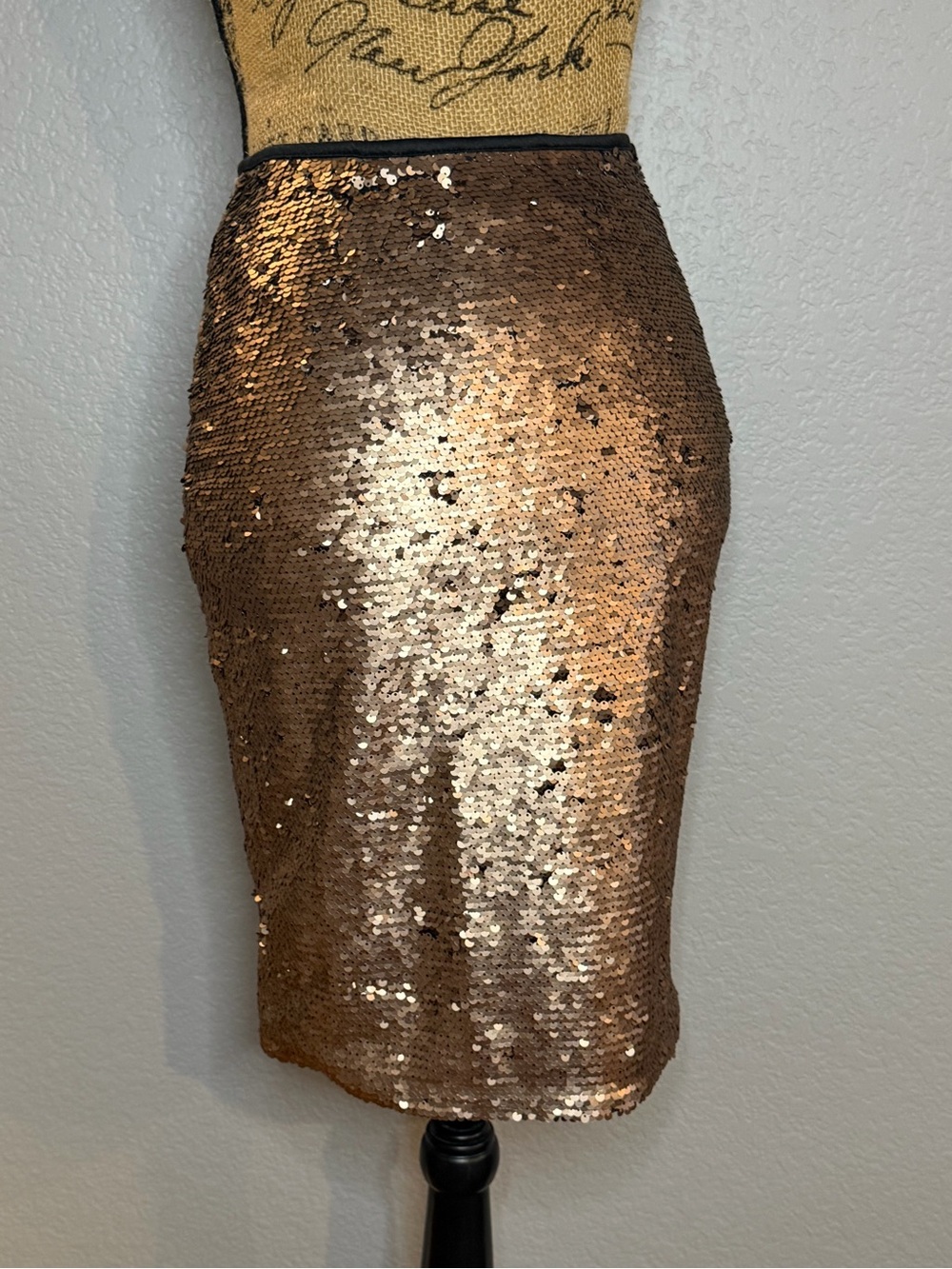 English Factory Rose Gold Sequin Pencil Skirt